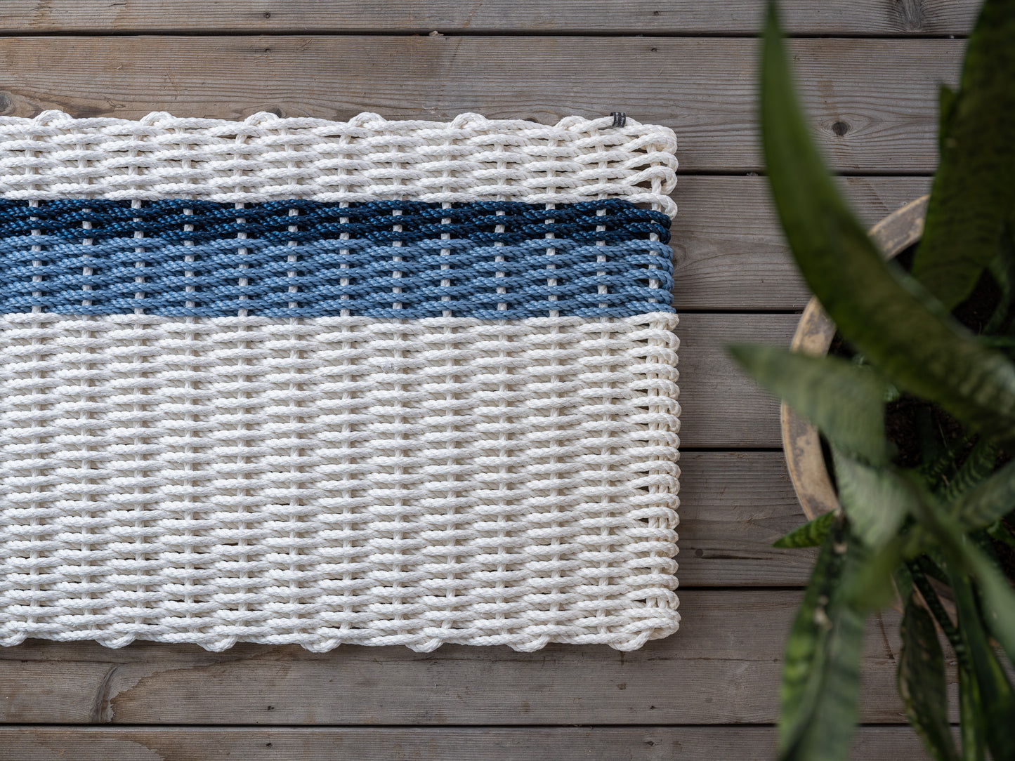 Pearl with Glacier Bay + Navy Stripes Doormat