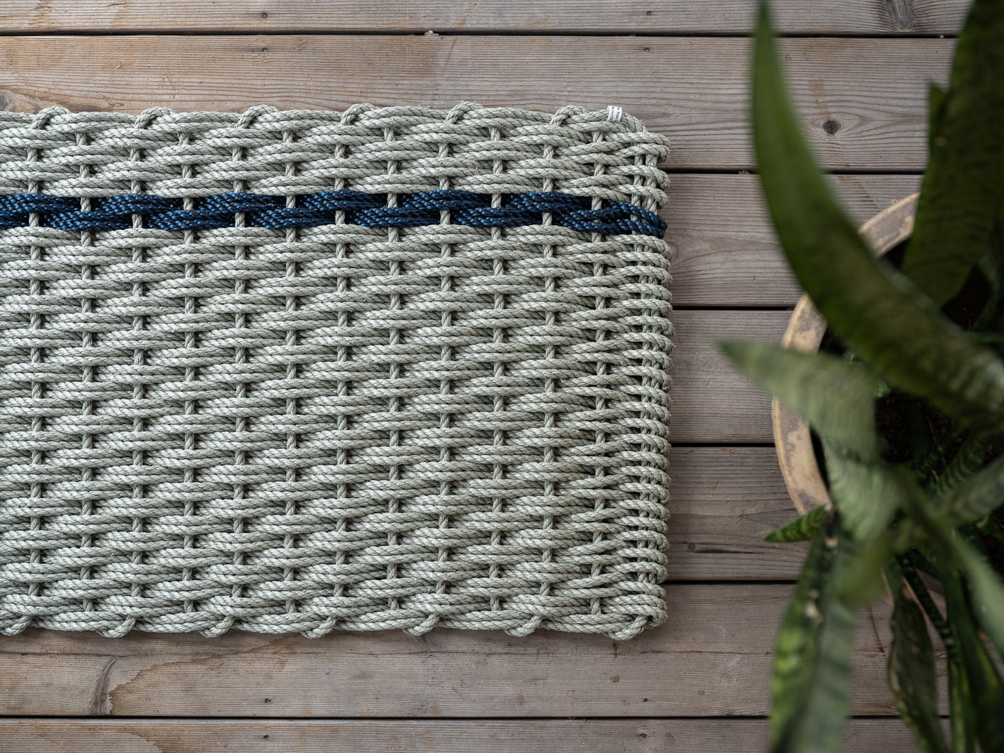 Sage with Navy Stripe Doormat