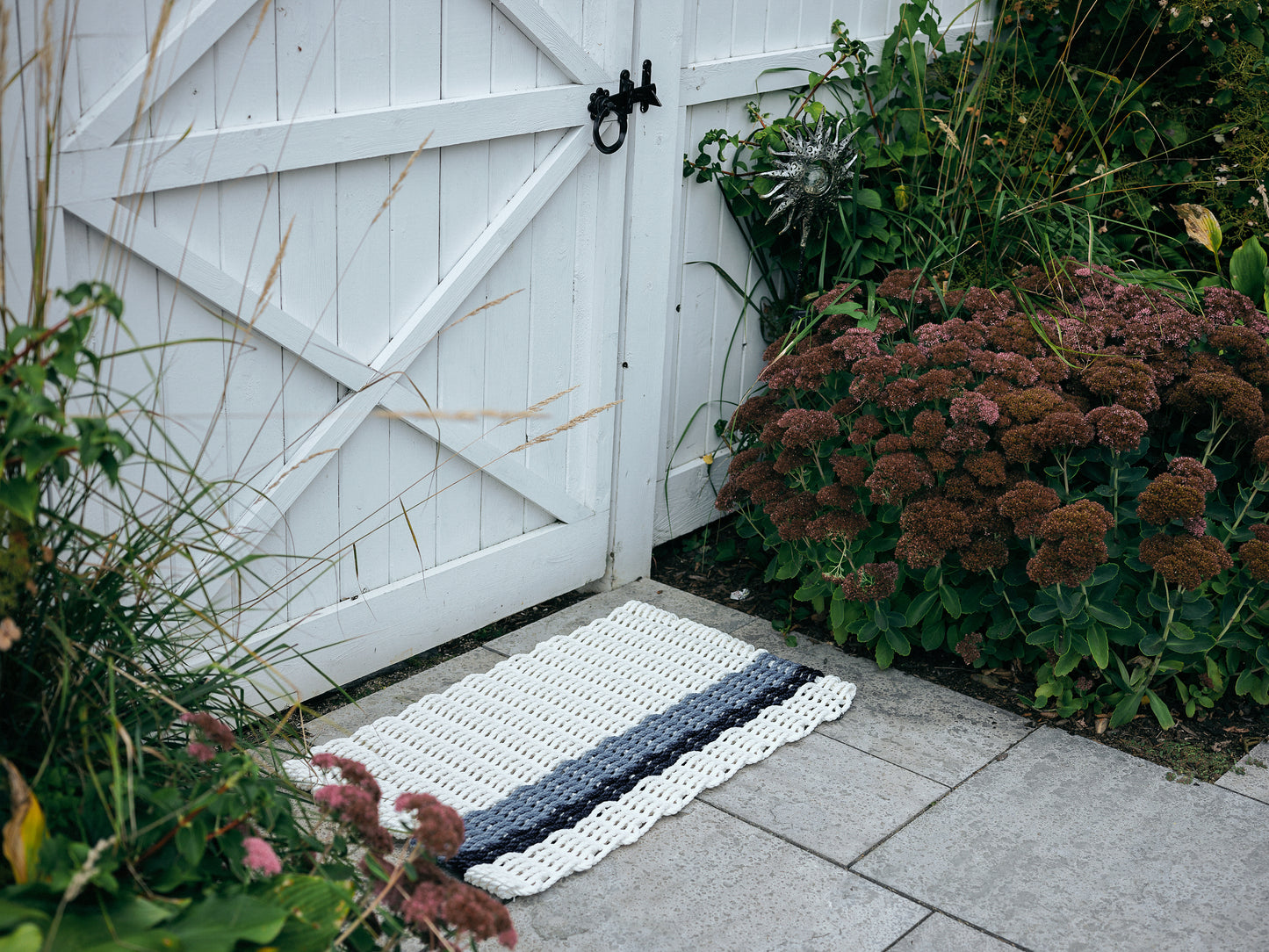 Pearl with Glacier Bay + Navy Stripes Doormat