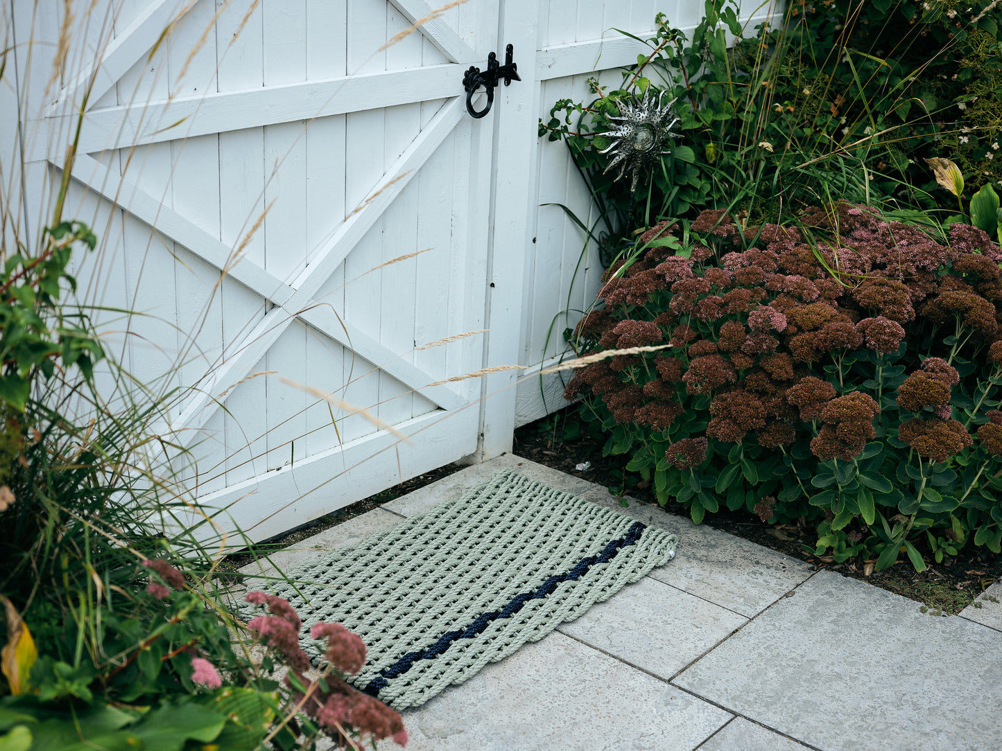 Sage with Navy Stripe Doormat