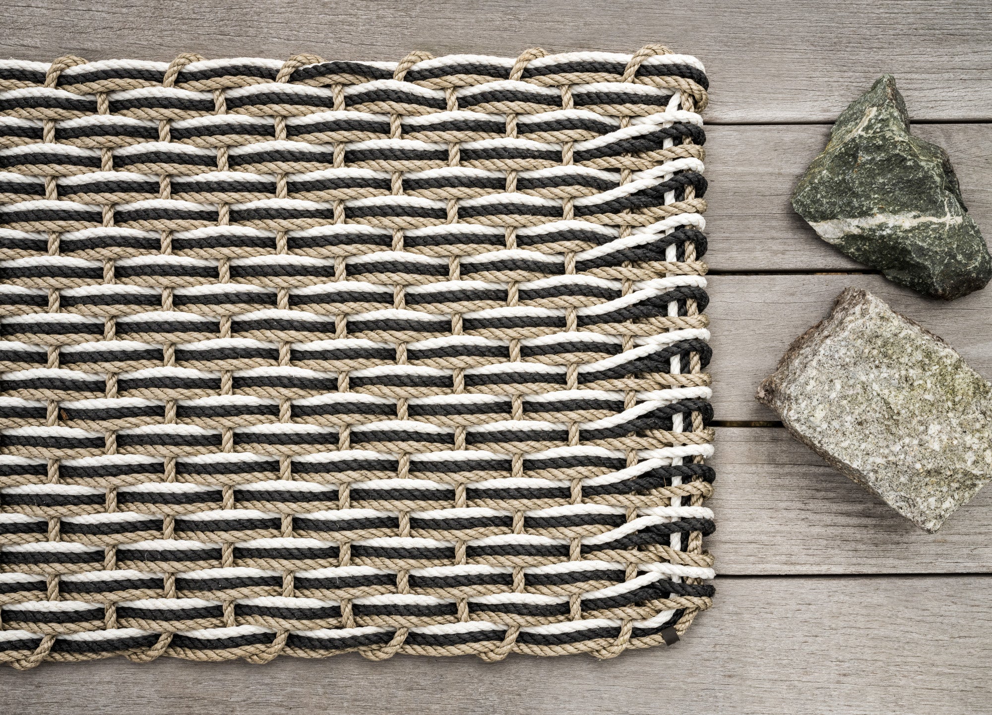 Sand + Charcoal + Pearl Doormat Woven Lobster Rope Doormats The Rope Co