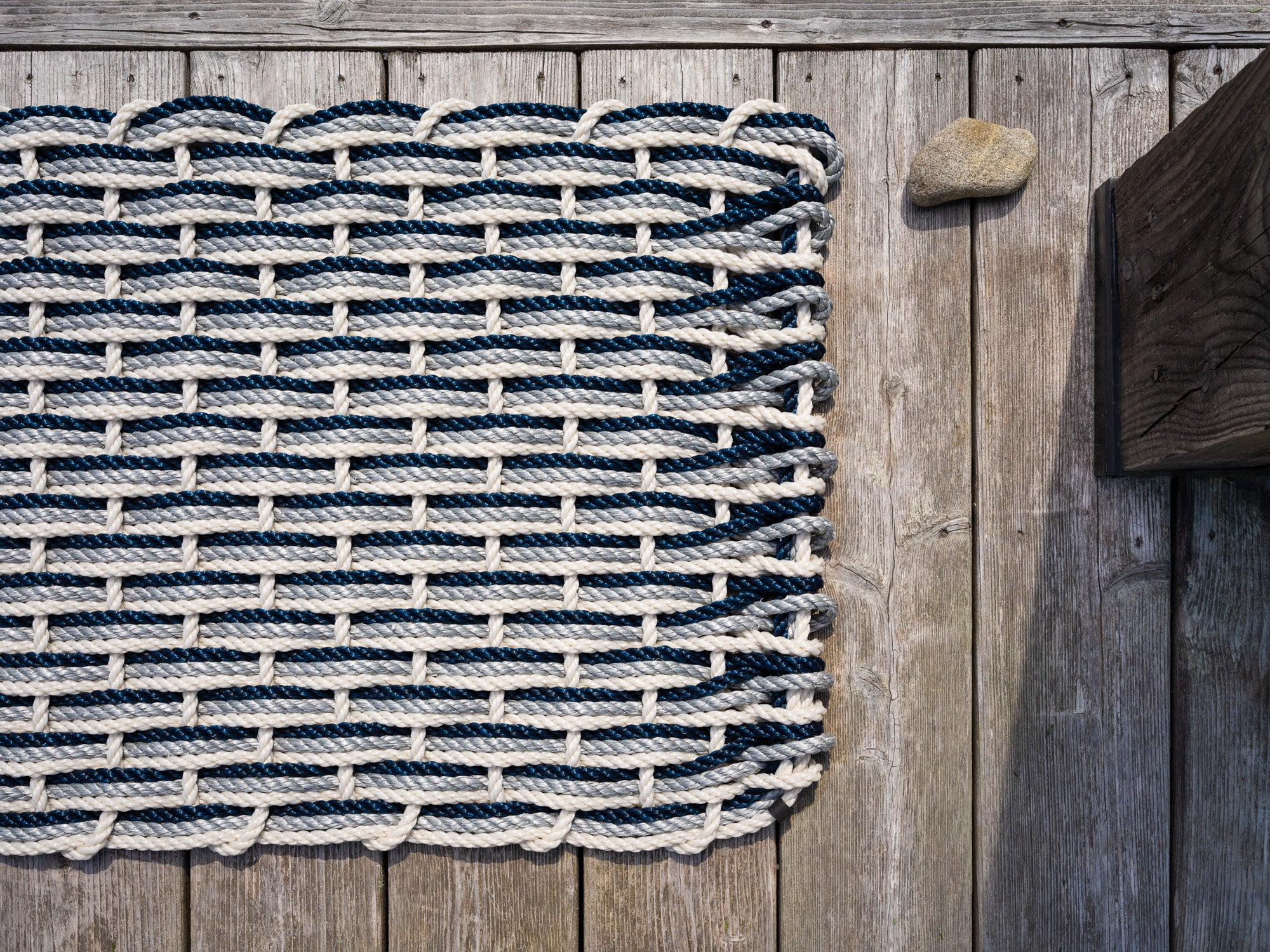 Oyster / Weathered Gray / Navy Doormat | Woven Lobster Rope