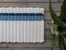 Load image into Gallery viewer, Pearl with Glacier Bay + Navy Stripes Doormat
