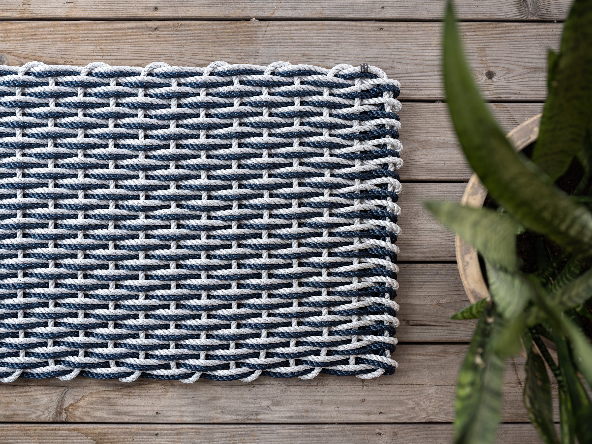 Fog Gray + Navy Doormat, Woven Lobster Rope Doormats
