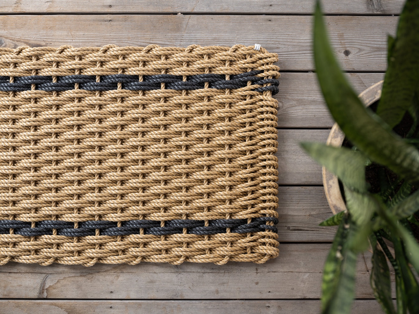 Wheat + Charcoal Stripes Woven Rope Doormats The Rope Co