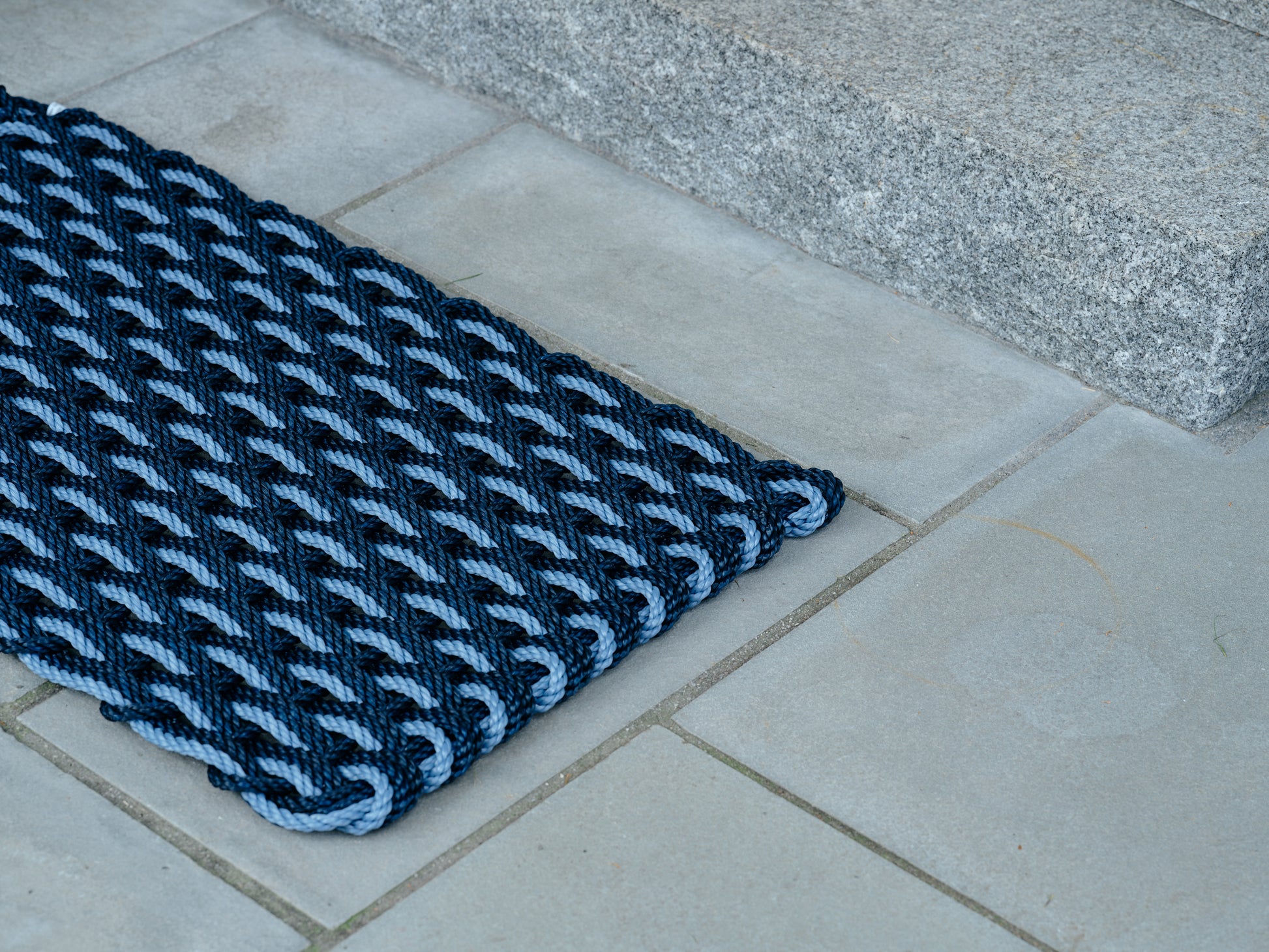 The Rope Co. Braided Rope Doormat - 24 x 38, Sand & Navy