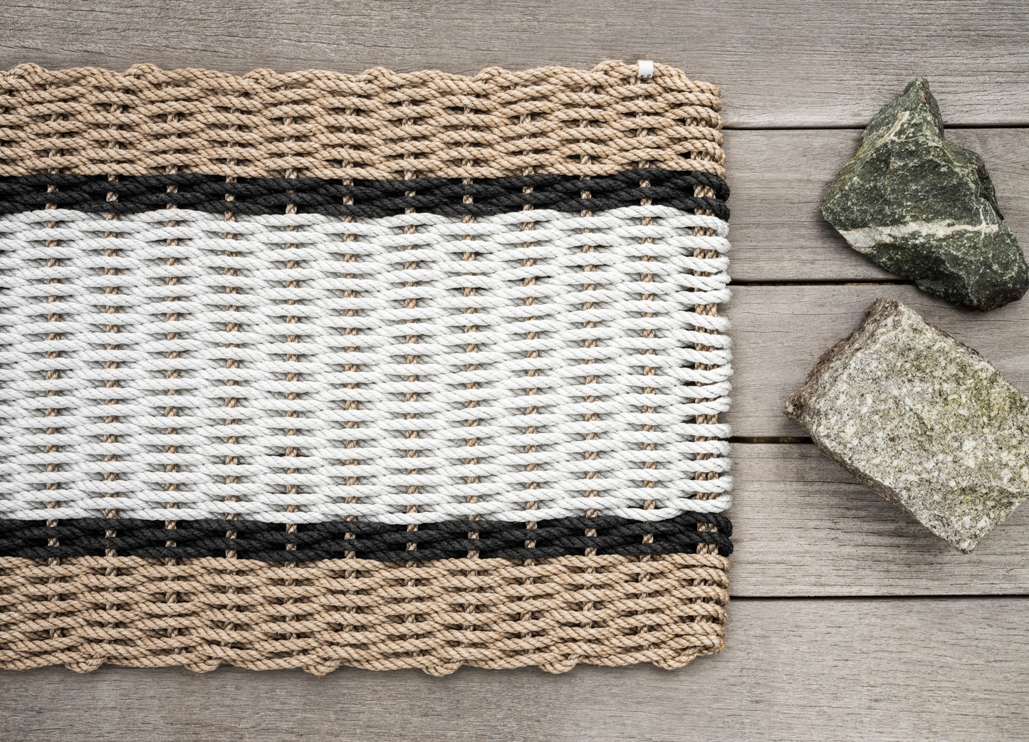 Sand with Fog Gray + 2 Charcoal Stripes Doormat