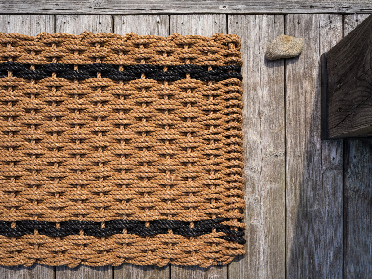 Wheat + Charcoal Stripes | Woven Rope Doormats | The Rope Co