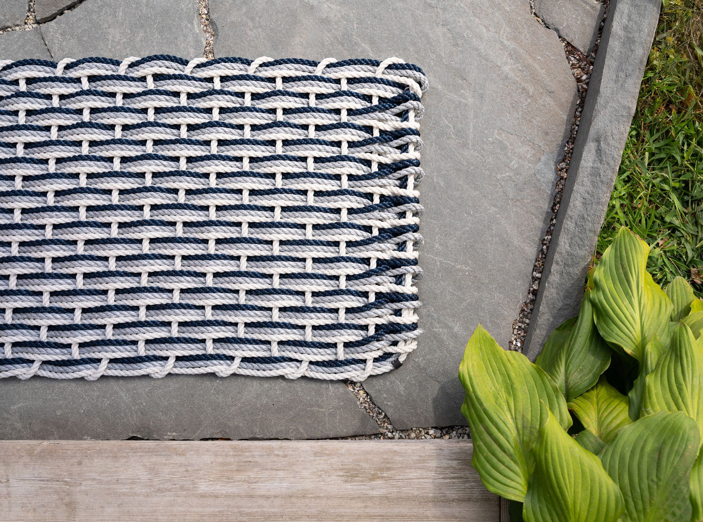 Oyster + Weathered Gray + Navy Doormat
