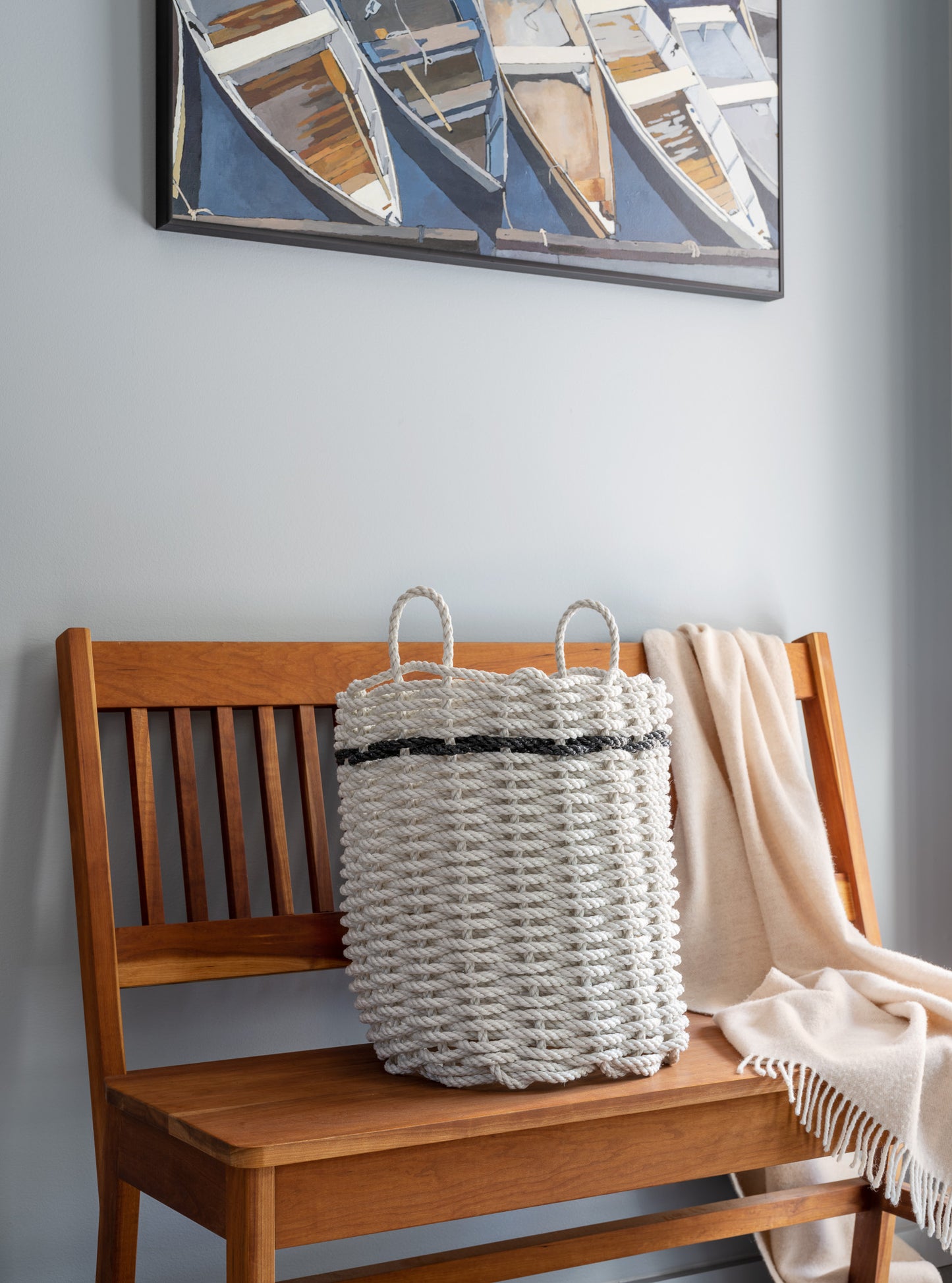 Oyster w/ Charcoal Stripe Rope Basket